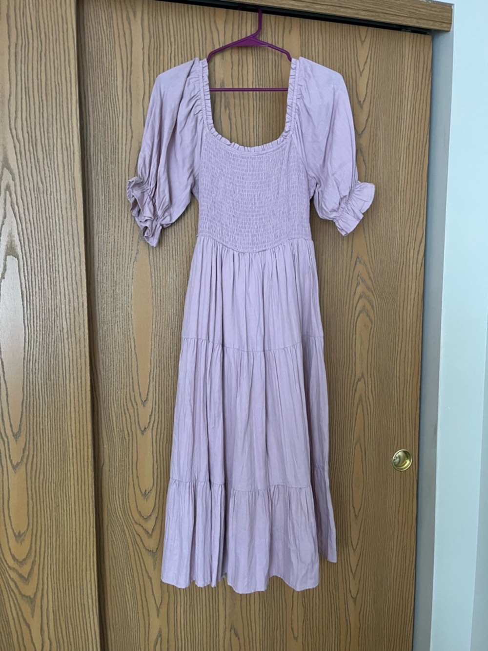 Women’s Polagram Square Neck Smocked Bodice Midi Dress Tie Back Size Small